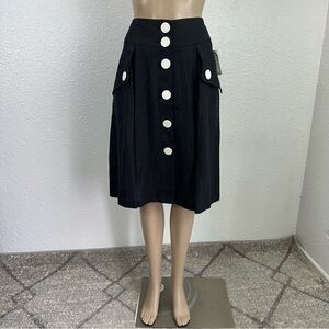 Style & co Linen black Skirt Pleated Wednesday Emo Goth academia office siren